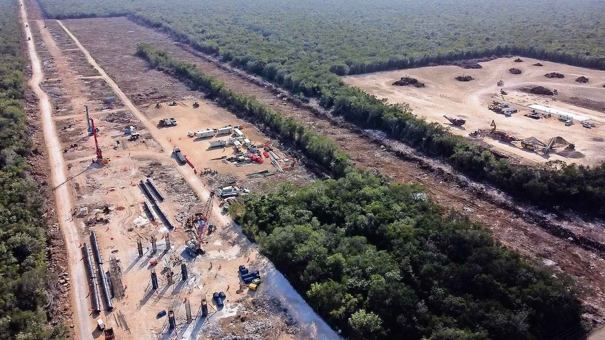 Fotografía panorámica de la tala hecha en la Península de Yucatán para construir las vías del Tren Maya./ Cortesía Selvame del Tren / Archivo