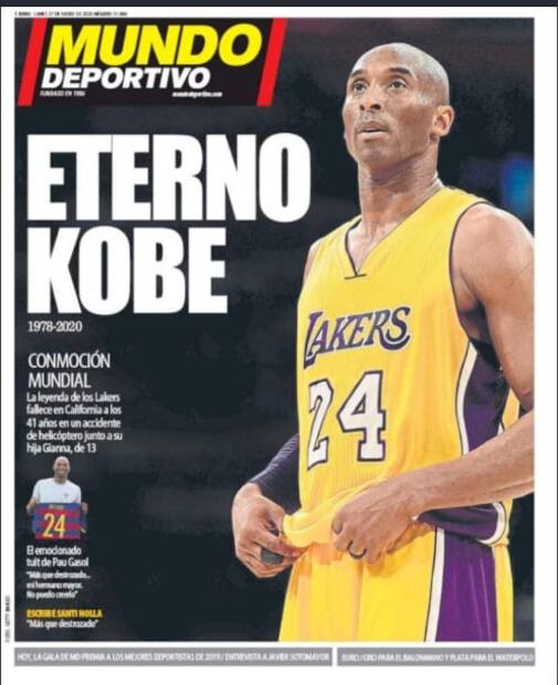 Las emotivas portadas por el fallecimiento de Kobe Bryant