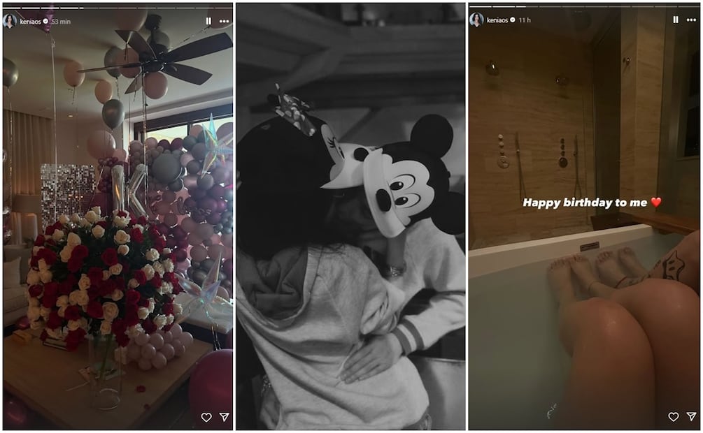 Kenia Os recibió globos y flores de su novio Peso Pluma en su cumpleaños.