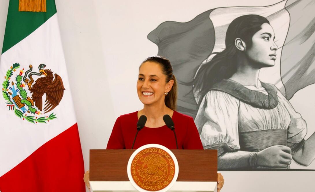 La presidenta Claudia Sheinbaum en la mañanera del 15 de agosto de 2025. Foto: especial