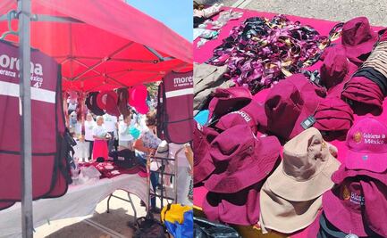 Ofrecen gorras "del Gobierno de México" y de "la Secretaría de Bienestar" previo a evento de Sheinbaum en San Luis Potosí