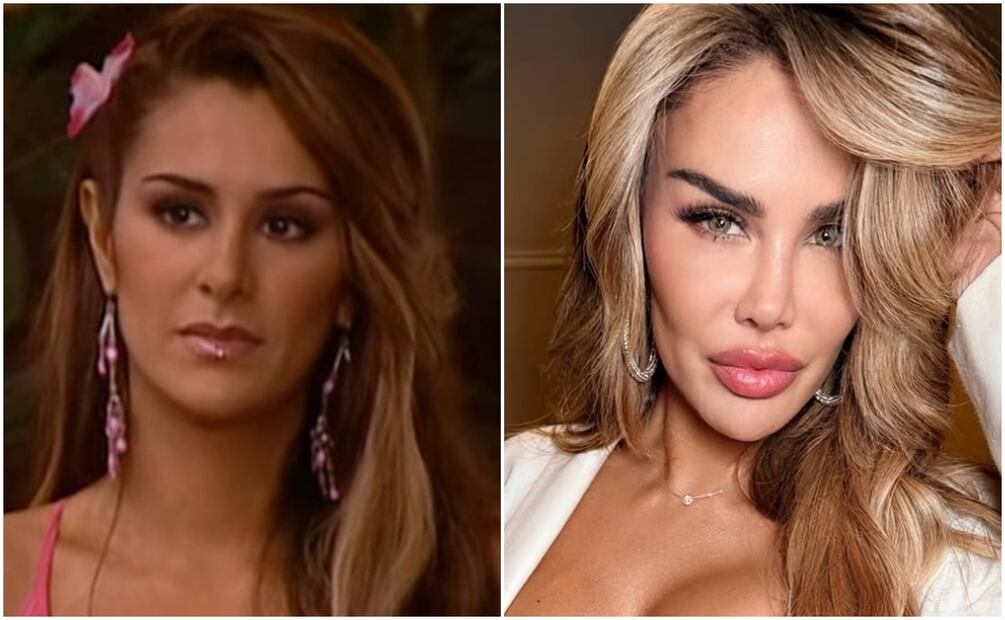 Ninel Conde en 2004, cuando interpretó a Alma rey en "Rebelde", y en octubre de 2025 tras someterse a un cambio de color de ojos.