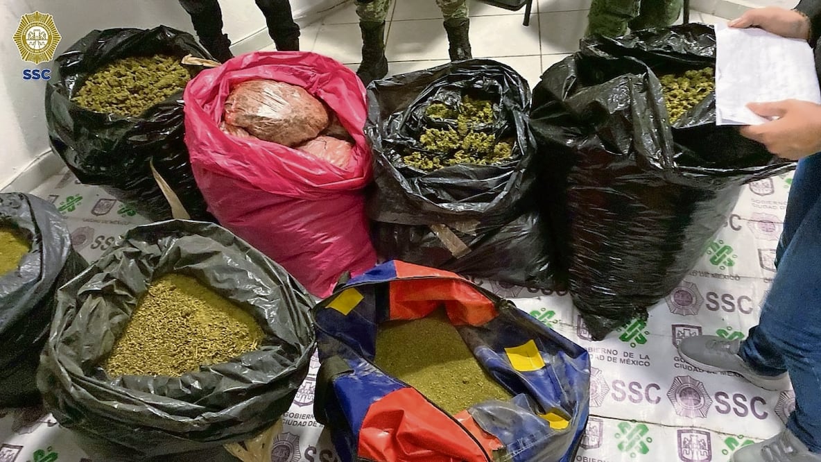 La SSC dio a conocer el aseguramiento de 200 kilos de marihuana, tras un cateo en un inmueble de la alcaldía Venustiano Carranza. Foto: Especial