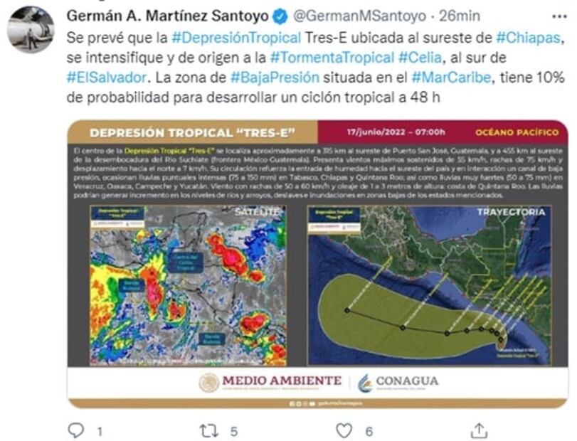 Prevén que depresión tropical Tres-E dé origen a "Celia"