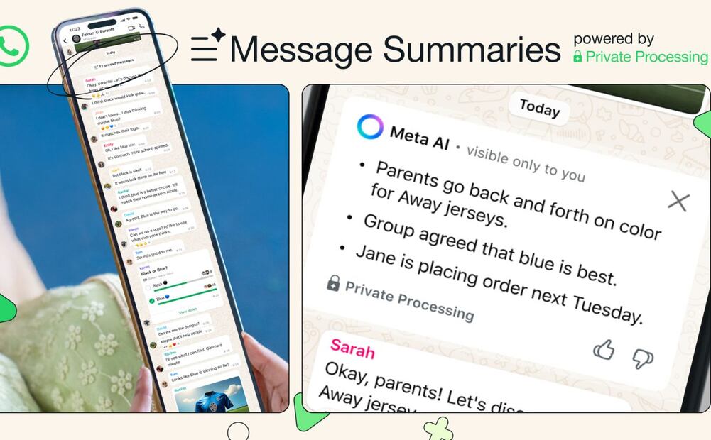 Meta añade resúmenes impulsados por IA a WhatsApp. Imagen: Meta