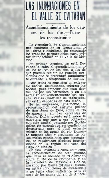 Plana del 28 de enero del 33, donde se anuncia el acondicionamiento de ríos en la región para que logren aguantar los tiempos de lluvia; casi un siglo después, continúan los problemas. Foto: Hemeroteca EL UNIVERSAL.