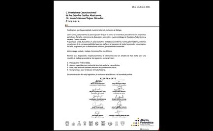 Alianza Federalista celebra que AMLO acepte invitación al diálogo