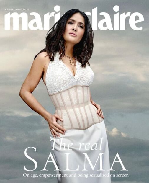 Salma Hayek deslumbra en delicado vestido lencero con corset