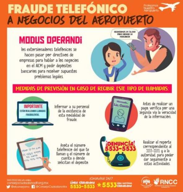 Alertan por fraude telefónico a negocios del Aeropuerto de la Ciudad de México