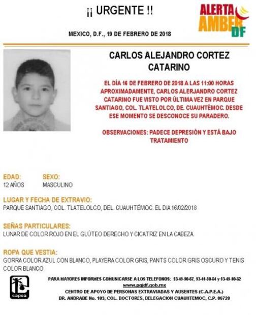 Activan Alerta Amber por menor desaparecido en Tlatelolco