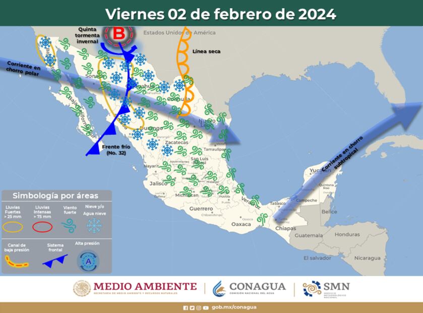 Frente frío 32 en México. Foto: SMN