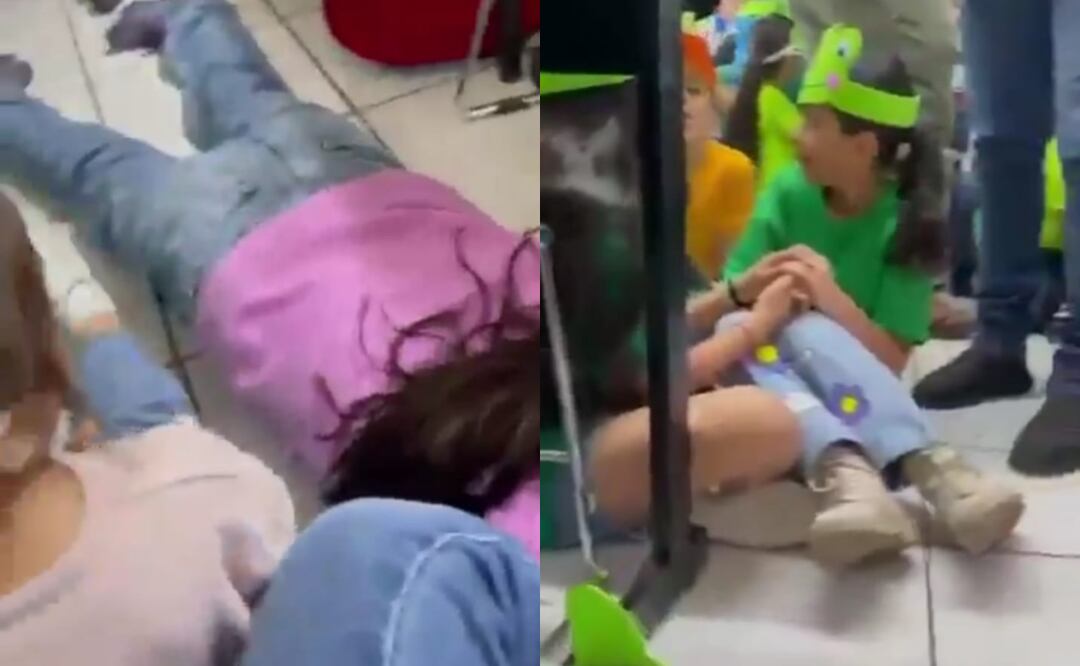 Alumnos se tiran al piso en sus salones tras escucharse detonaciones en Culiacán (21/03/2025). Foto: Captura de video
