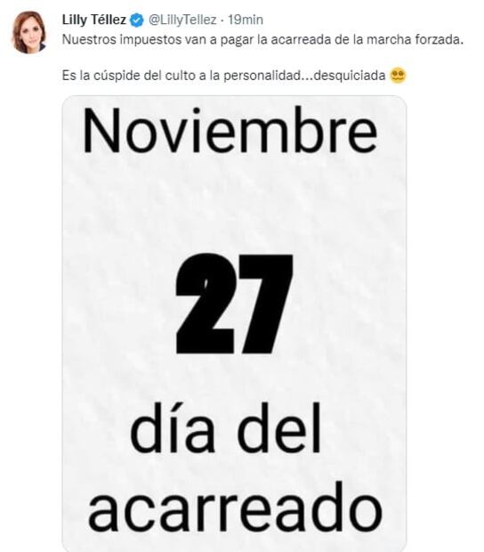 Lilly Téllez clasifica el 27 de noviembre como “día del acarreado” ante marcha de AMLO