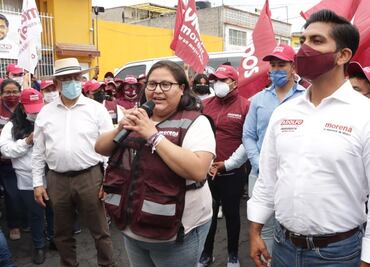Citlalli Hernández, secretaria de Morena, recorre Neza con su candidato Adolfo Cerqueda