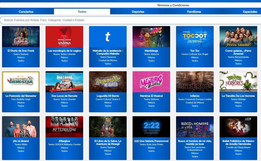 Obras de teatro incluidas en el jueves 2 x1 de Ticketmaster. Foto: Captura de pantalla