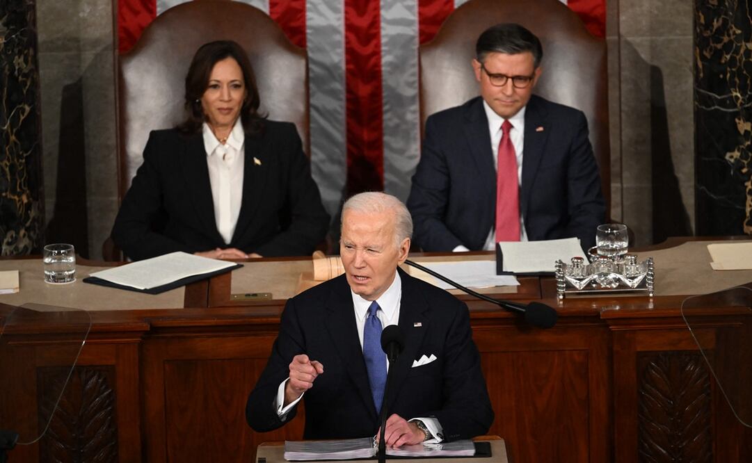 El presidente Joe Biden durante su discurso sobre el Estado de la Unión en el Capitolio. Foto: SAUL LOEB / AFP