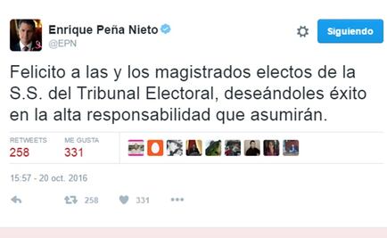 Felicita EPN a nuevos integrantes del Tribunal Electoral
