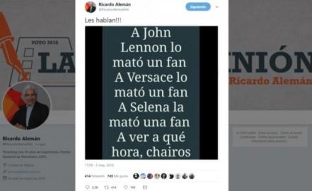 Acusa Ricardo Alemán "fascismo" tras tuit polémico sobre AMLO