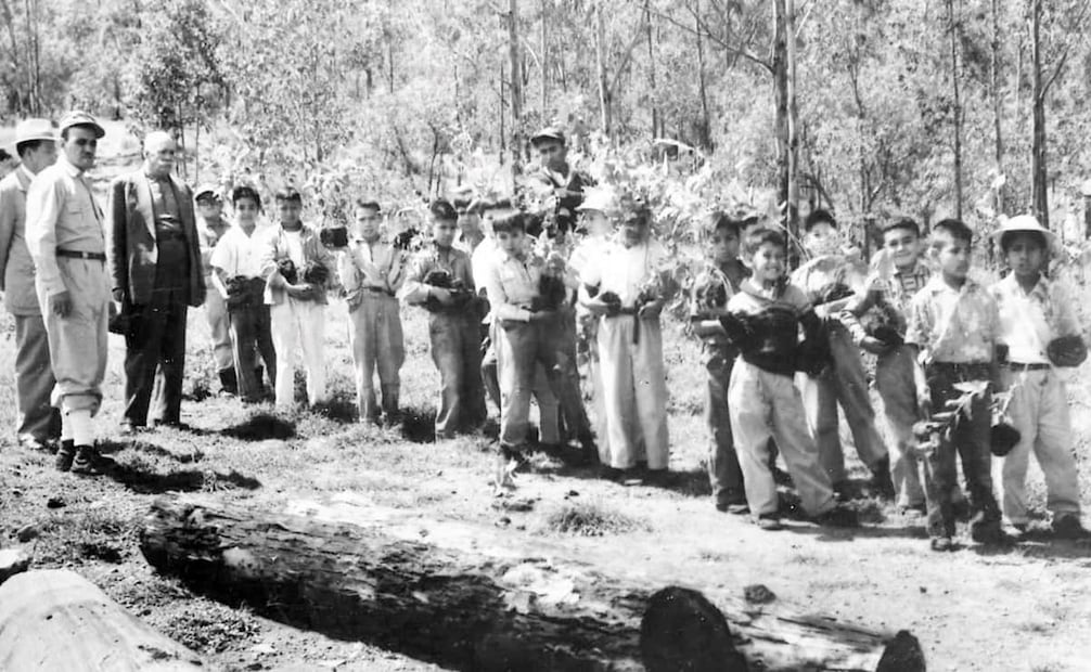 Miembros del GERM en una jornada de reforestación en el Parque del Tepeyac, 1954. En esa ocasión, el doctor Ramírez Galicia se acompañó de Daniel García Corral para la excursión. Foto: Cortesía Santiago Ramírez Pérez/ESPECIAL.