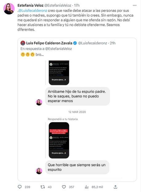 Encontronazo entre Estefanía Veloz y Luis Felipe Calderón Zavala. Foto: captura de pantalla