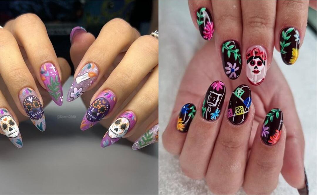 La manicura inspirada en el Día de Muertos aportará el colorido de esta festividad a tus looks / Fotos: Instagram @diemdidit / @polish.beauty.expertise
