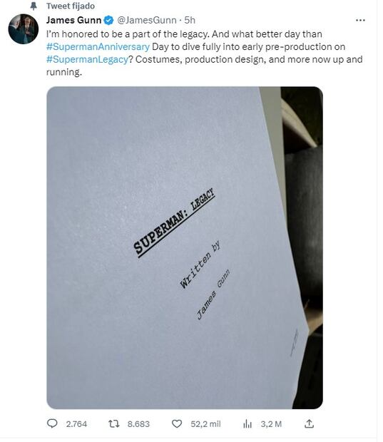 "Superman: Legacy" ya arrancó su producción de la mano de James Gunn. Foto: Twitter