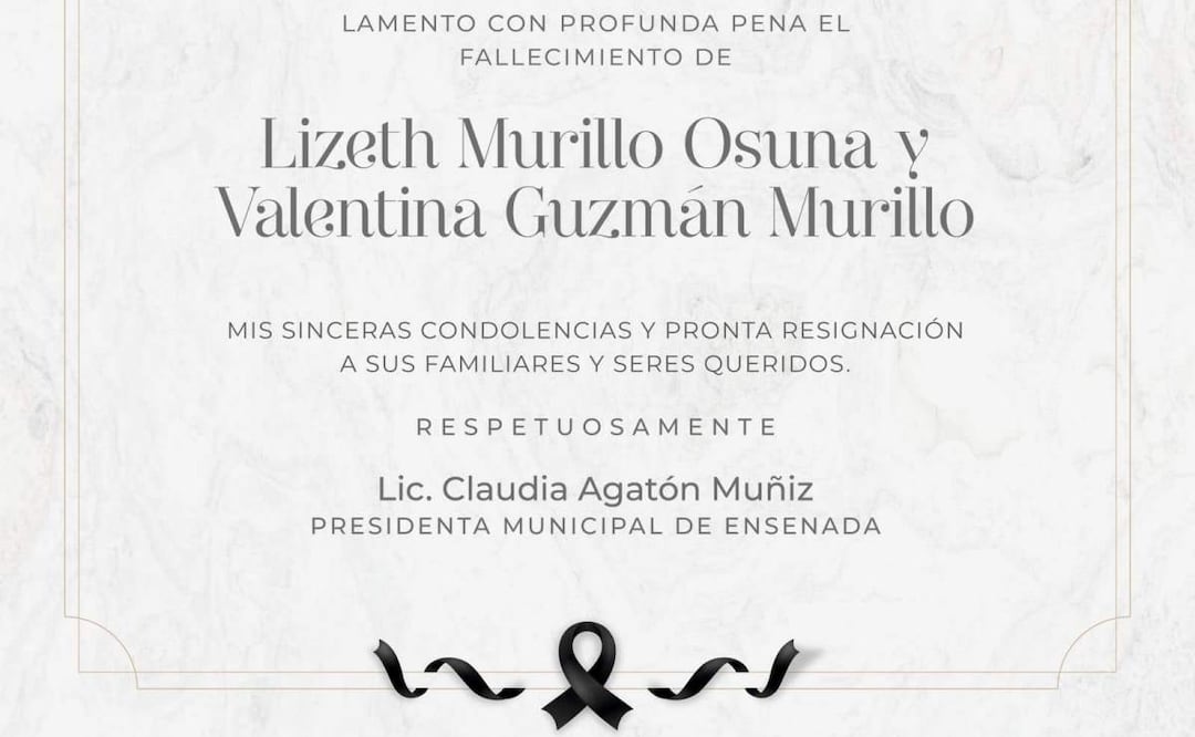 La Alcaldesa de Ensenada, Claudia Agatón, compartió en sus redes sociales una esquela en la que ofreció el pésame a los familiares de las víctimas tras el accidente aéreo en Philadelphia, EU (01/02/2025). Foto: Especial
