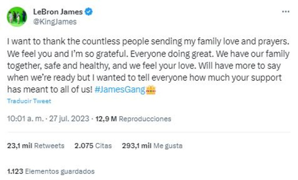 Tuit de LeBron James