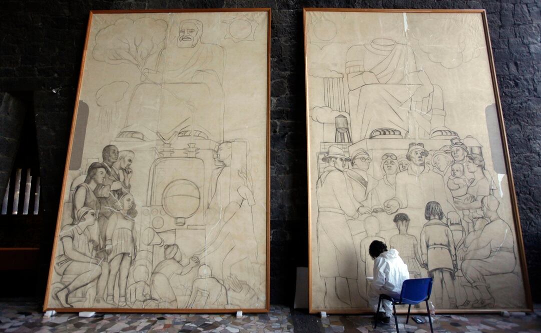 Imagen de archivo de la presentación de los bocetos restaurados del mural que Diego Rivera pinto en el Centro Rockefeller de Nueva York. Foto: REUTERS/Edgard Garrido , archivo 