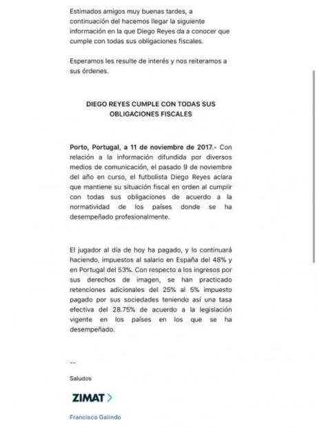 Diego Reyes asegura que mantiene su situación fiscal en orden