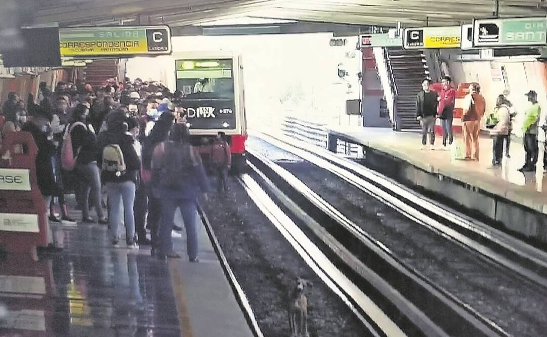Un usuario en la estación Jamaica, de la Línea 4 del Metro, descendió a las vías para rescatar a un perro. Foto: Especial