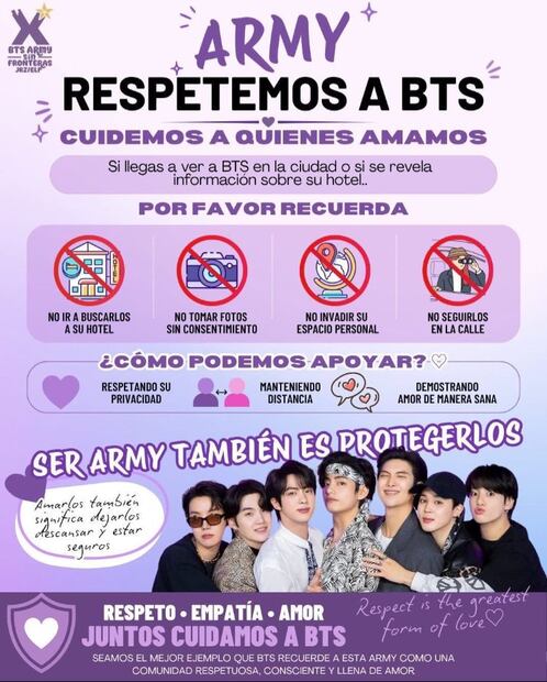 La llegada de BTS desata euforia en México, pero ARMY hace un llamado urgente para que el grupo coreano se sienta a gusto en México.