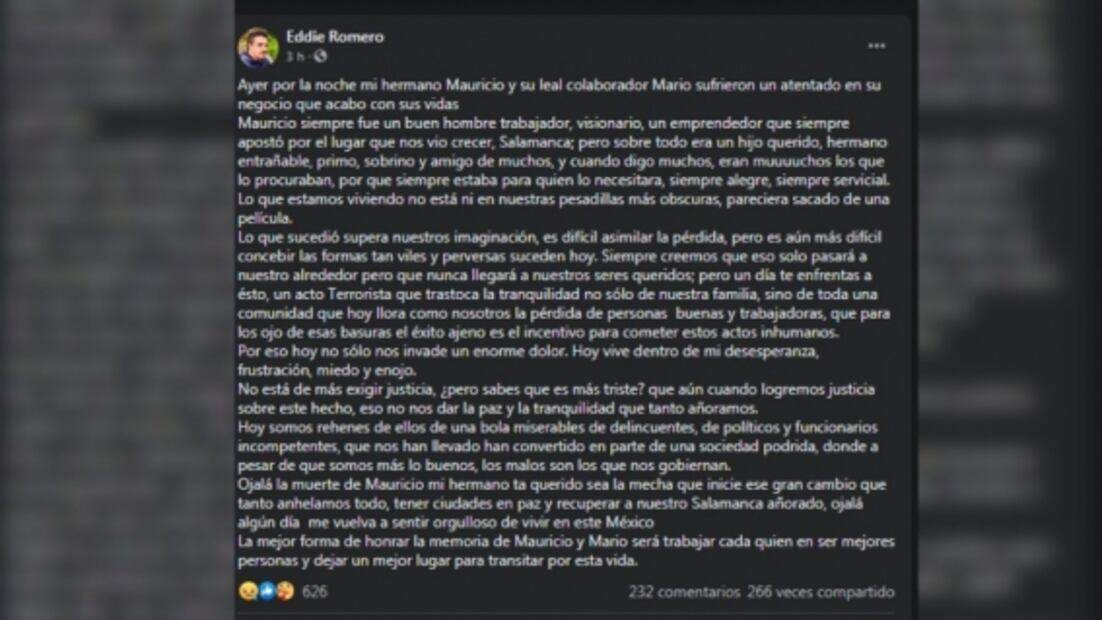 Eran personas buenas y trabajadoras: hermano de víctima de explosión en restaurante de Salamanca