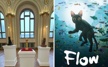 Así exhiben el Globo de Oro de película "Flow" en Letonia; es custodiado por gatitos