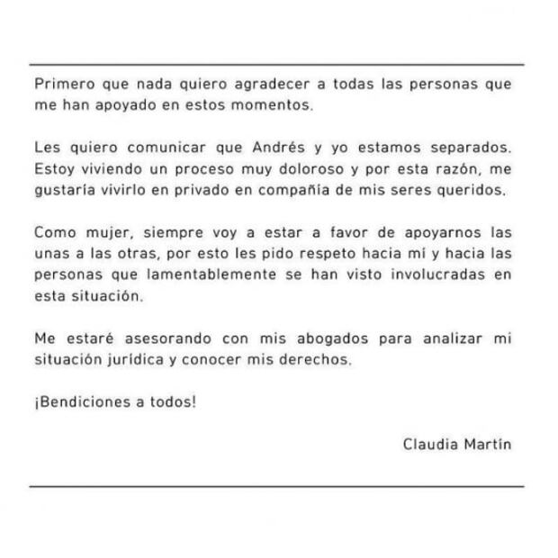 Claudia Martín confirma separación de Andrés Tovar... Maite Perroni ¿la tercera en discordia?