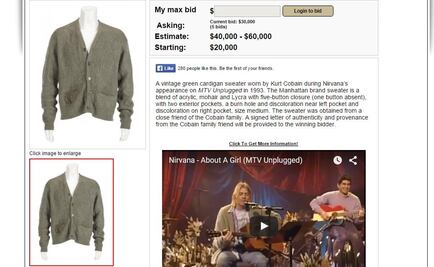 Subastarán suéter que Cobain usó en Unplugged