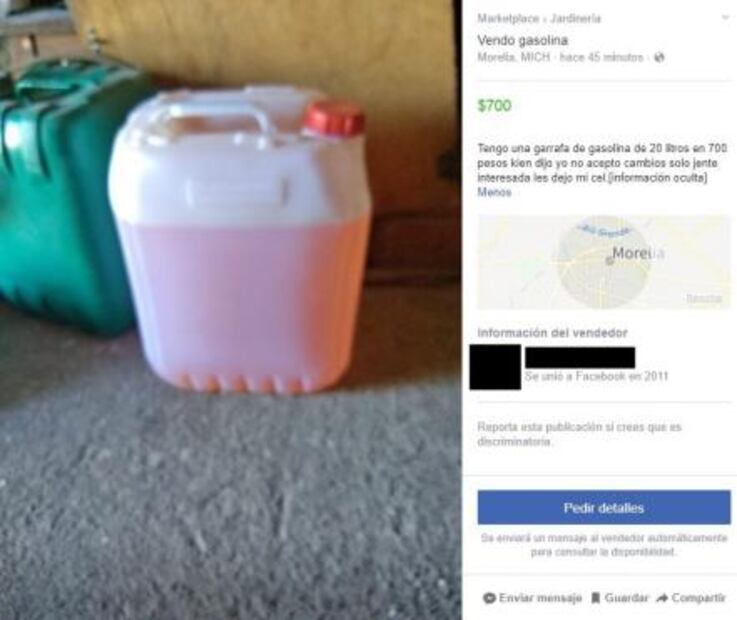 Venden gasolina en Facebook hasta en 700 pesos