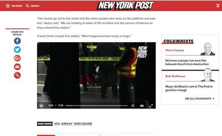 Mujer muere tras ser empujada a las vías del Metro de NY