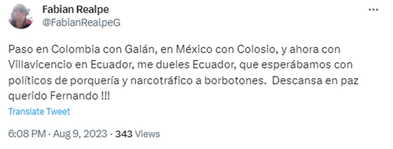 Evocan a Colosio tras asesinato de Fernando Villavicencio en Ecuador. Foto: Twitter