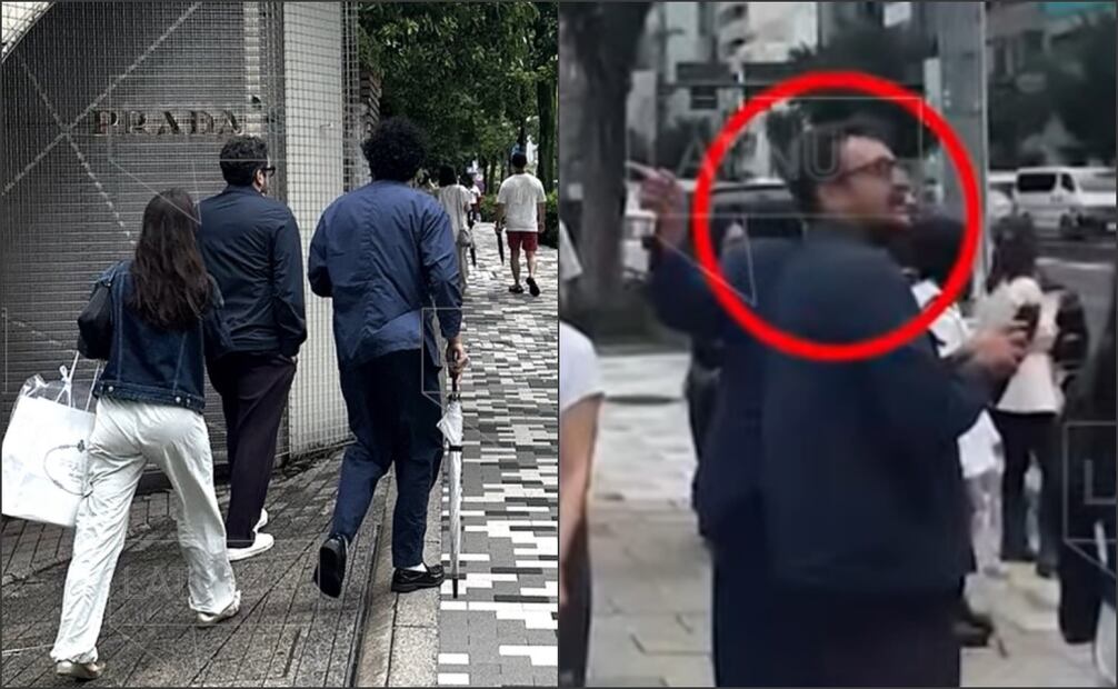 Andy López Beltrán saliendo de Prada, la lujosa firma italiana con sucursal en Tokio. Foto: captura de pantalla