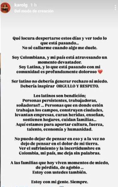 La cantante alzó la voz ante la situación que viven los migrantes en EU. Foto: Instagram.