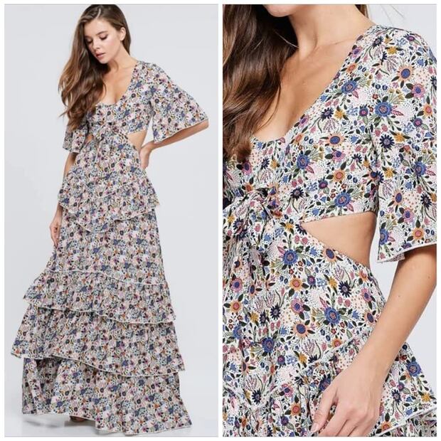 Vestido largo cut-out floreado. Foto: Maison Fifi