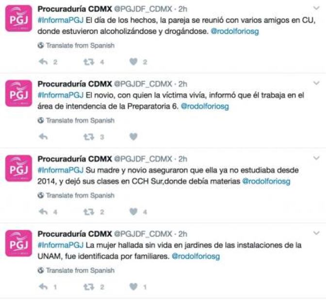PGJ se disculpa y baja tuits sobre feminicidio en CU