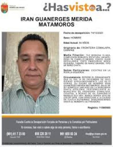 Reactivan búsqueda del excandidato del PT en Frontera Comalapa, Chiapas tras 253 días desaparecido. Foto: Especial