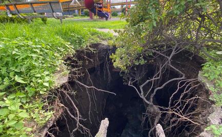 Socavón en parque de Iztacalco alarma a vecinos; hundimiento tiene 10 metros de profundidad