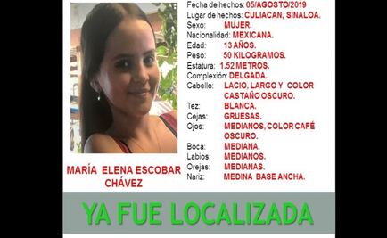 Localizan a adolescente reportada como desaparecida en Sinaloa