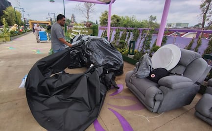 Resguardan sillones del Jardín Flotante de Tlalpan por lluvias; empleados limpian la zona