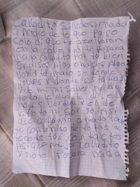 Carta que le dejaba José Roberto, violador serial a sus víctimas. Foto: Especial