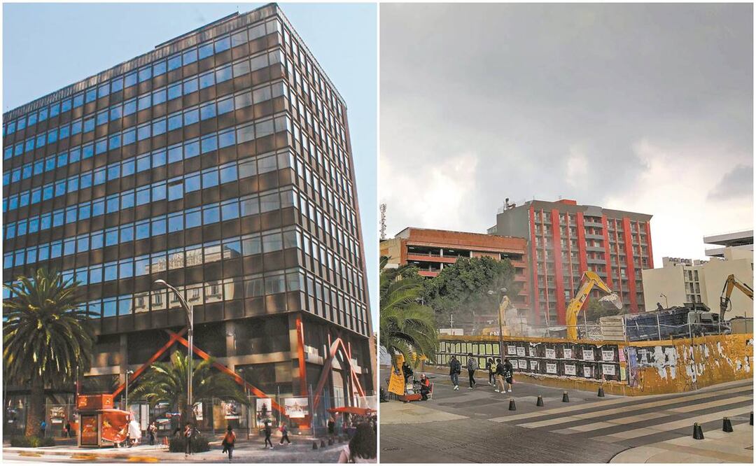 Hasta 2012, el edificio de la Contraloría estuvo ocupado y tras el sismo del 19S se declaró inhabitable; este año arrancó y concluyó su demolición. En el lugar aún trabaja maquinaria pesada. Foto: Archivo y Diego Simón/ EL UNIVERSAL