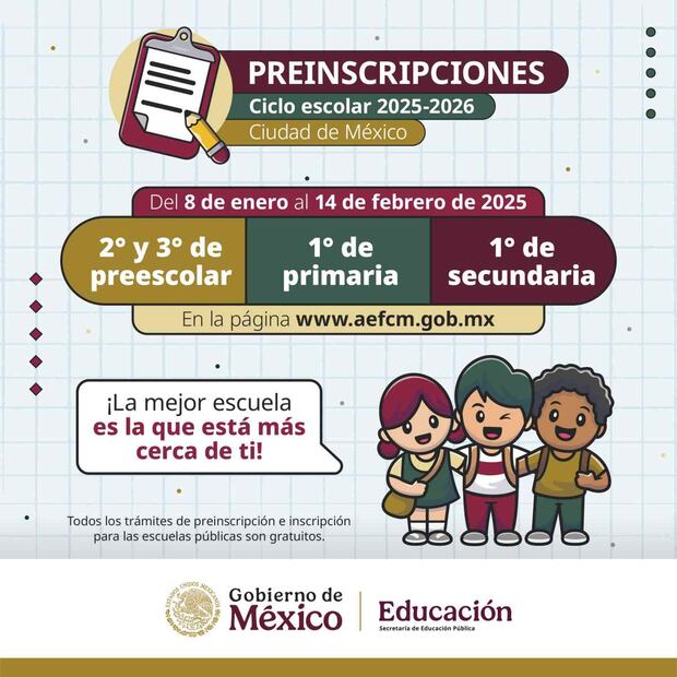 La Secretaría de Educación Pública (SEP) convocó a madres, padres y tutores a participar en el proceso de preinscripción. Foto: X @SEP_mx